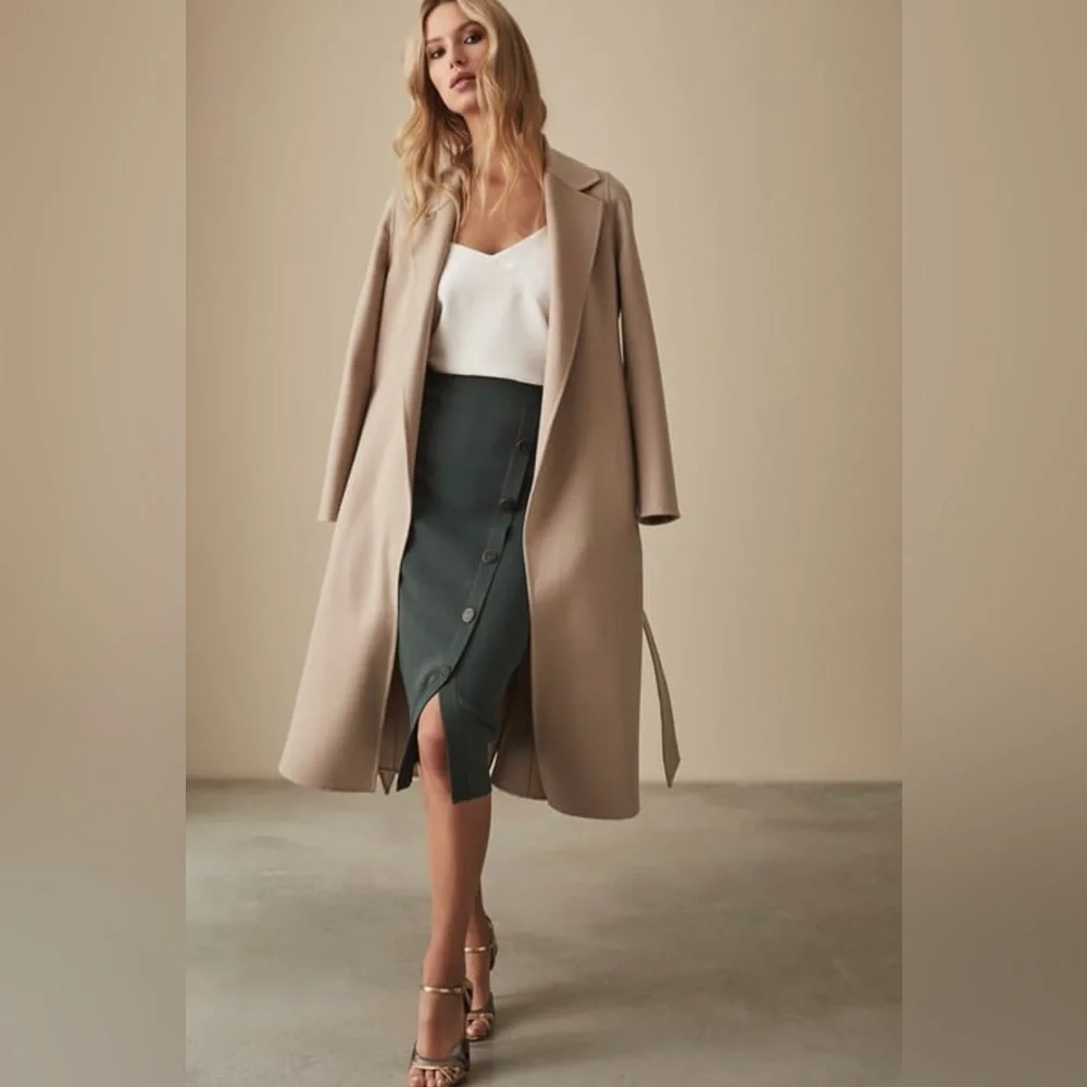 REISS Hatty Button Front Skirt Green Size M NWT